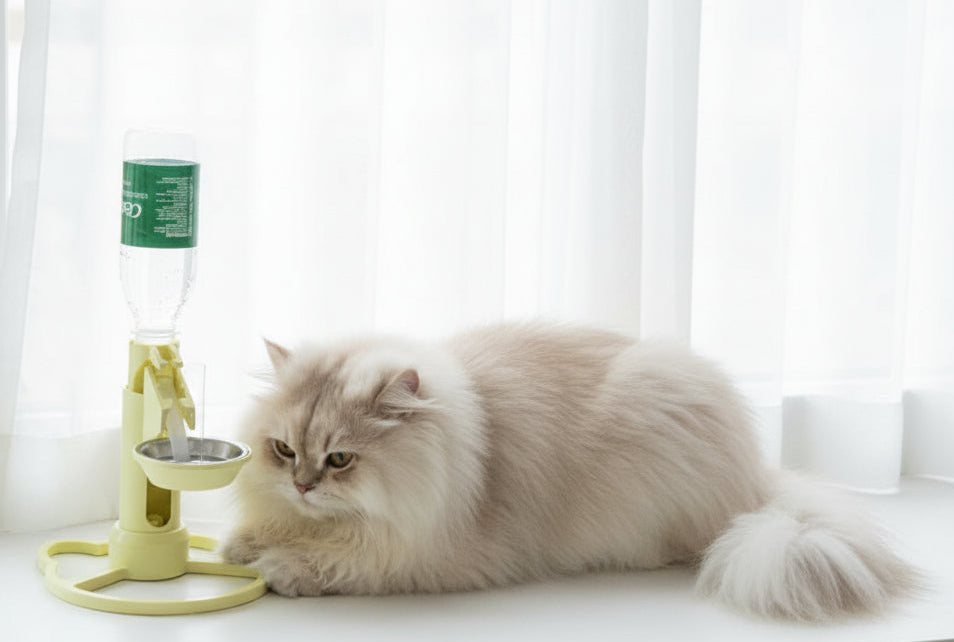 Pumpless Stainless Steel Cat Water Fountain - The Best Filterless Cat Water Fountain, Adjustable Stand, Pure Cat Water Fountain Dispenser for Standard Bottles