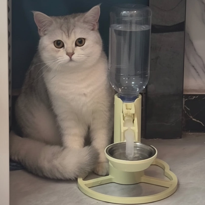 Pumpless Stainless Steel Cat Water Fountain - The Best Filterless Cat Water Fountain, Adjustable Stand, Pure Cat Water Fountain Dispenser for Standard Bottles