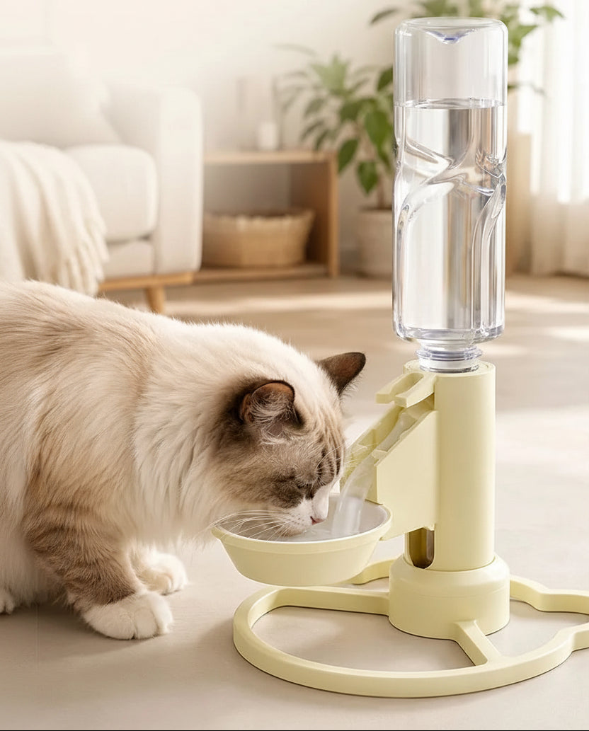 Pumpless Stainless Steel Cat Water Fountain - The Best Filterless Cat Water Fountain, Adjustable Stand, Pure Cat Water Fountain Dispenser for Standard Bottles